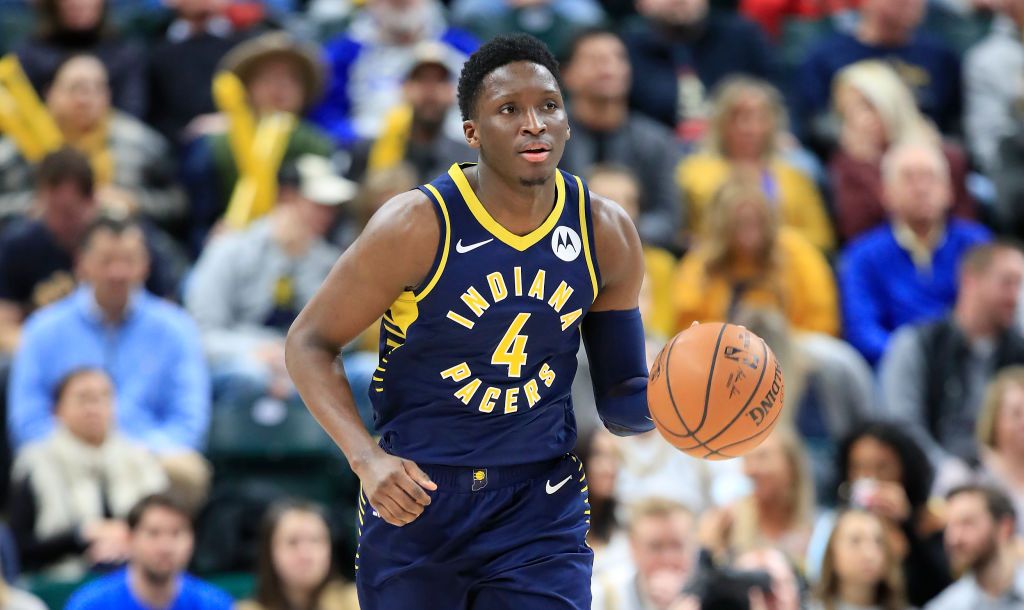 Victor Oladipo dribbles up the court