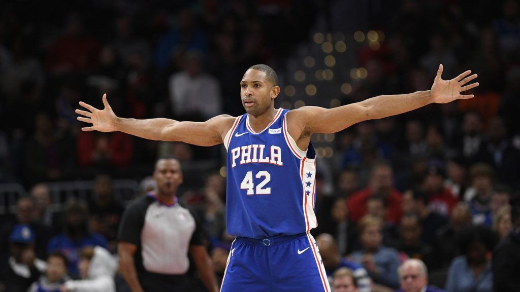 Al Horford celebrates with Sixers