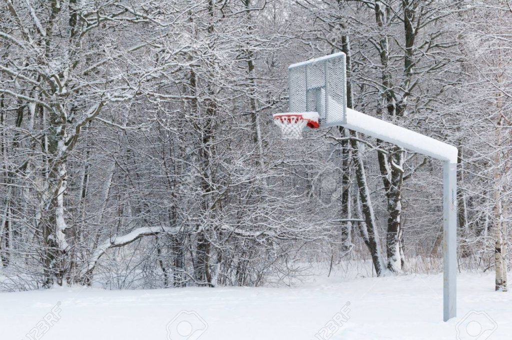 Snowy basketball hoop