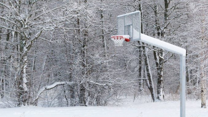Snowy basketball hoop